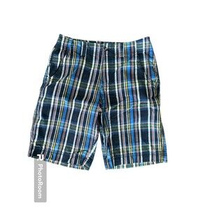 Mossimo Supply Mens Cargo Shorts Size 32‎ Blue Plaid 100% Cotton Activewear